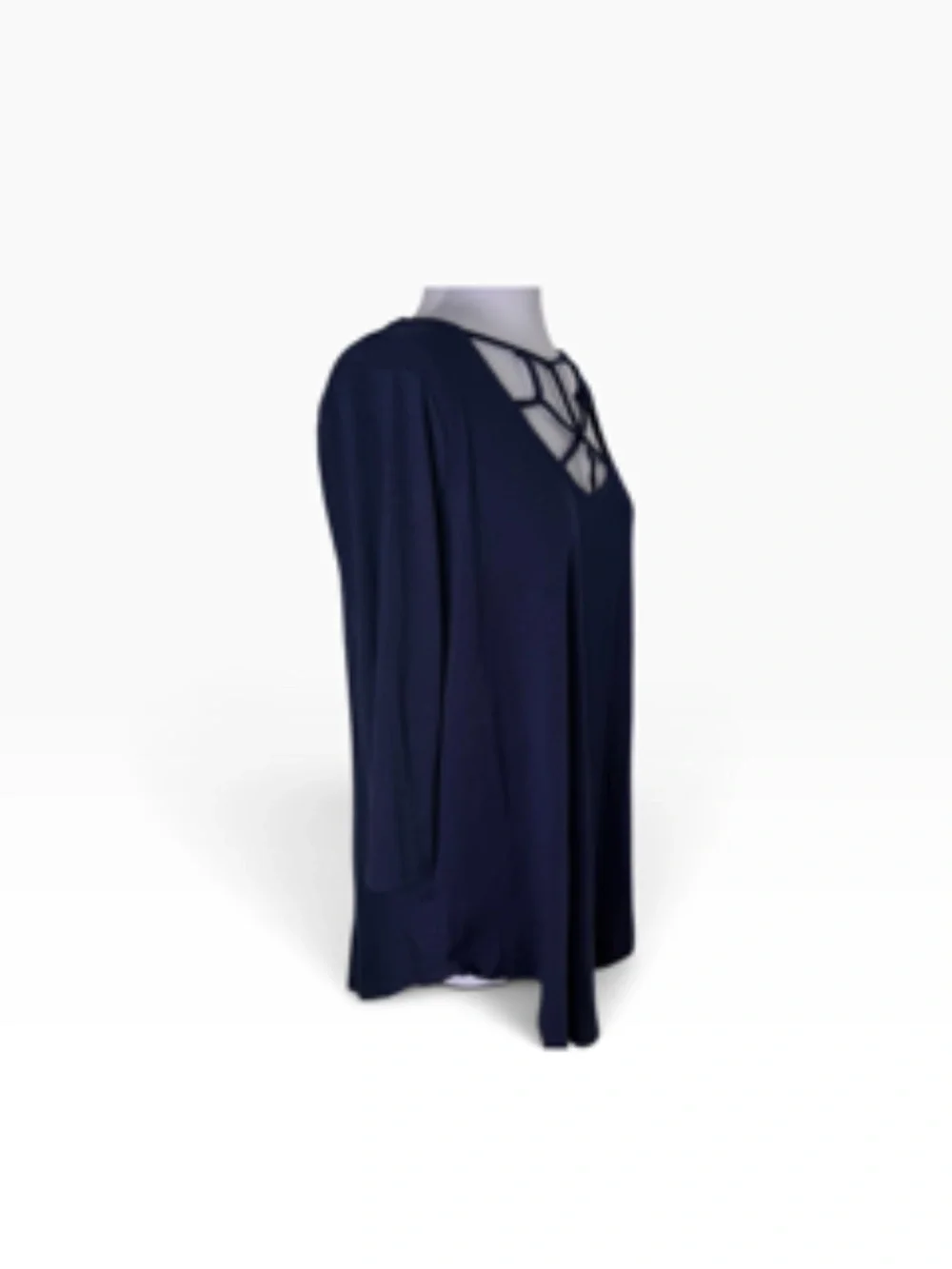 Zenana Premium Navy Lattice/Cage Neck Tunic Top Shirttail Bottom Size XL